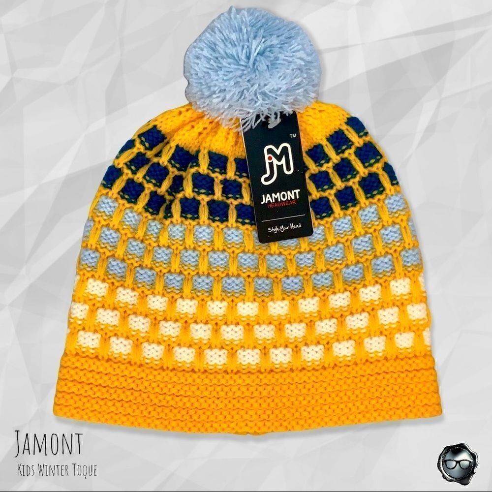 KID’S SINGLE-POM BEANIE FOR KIDS IN SUNDANCE YELLOW WINTER SKI HAT BRIGHT POMPOM